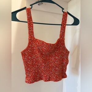 Red and White Textured Women's Top
